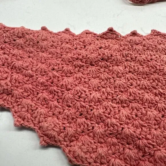 Handmade Crochet Boho Head Scarf Bandana Kerchief Hair Scarf Pink/Salmon - Picture 3 of 13